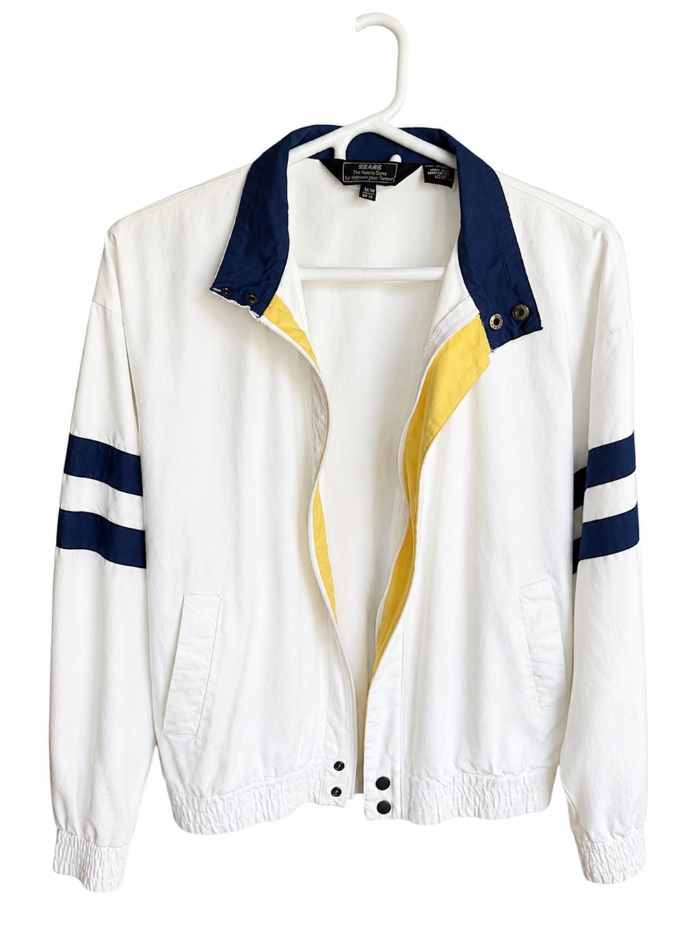 Vintage Sears Men’s Colorblock Jacket – White Navy Yellow – Size M 38–40